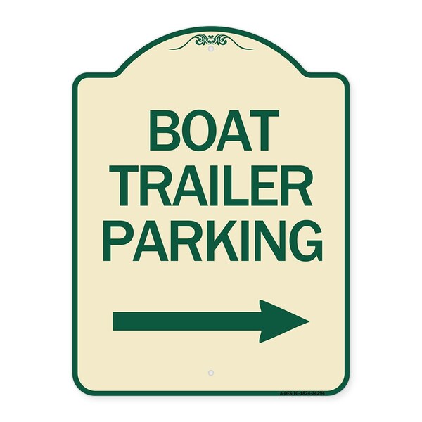 Boat Trailer Parking W/ Right Arrow Heavy-Gauge Aluminum Sign, 24" x 18", TG-1824-24294